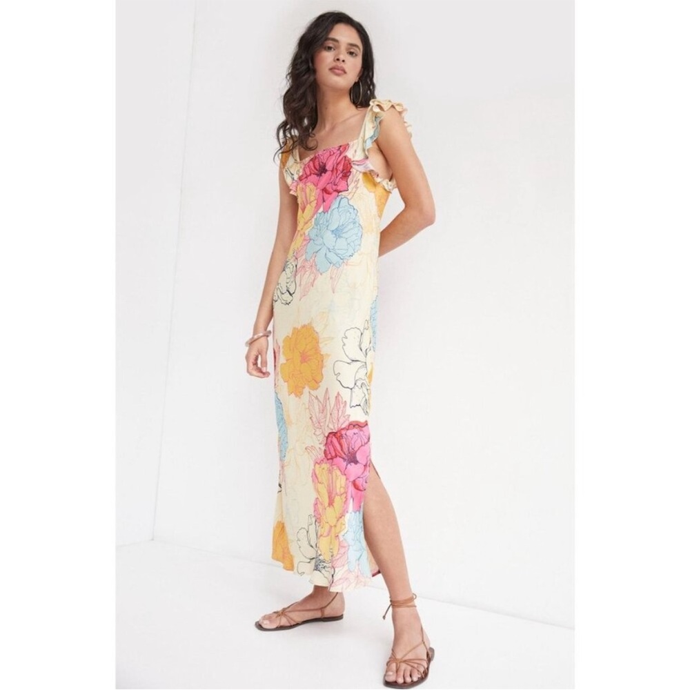 NWT Anthropologie Conditions Apply Floral Ruffle Strap Dress Medium Petite